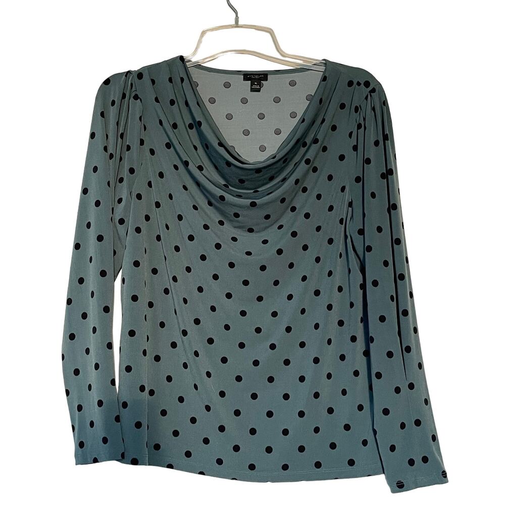Ann Taylor Liquid Knit Size XL Green Polkadot cowl neck pullover